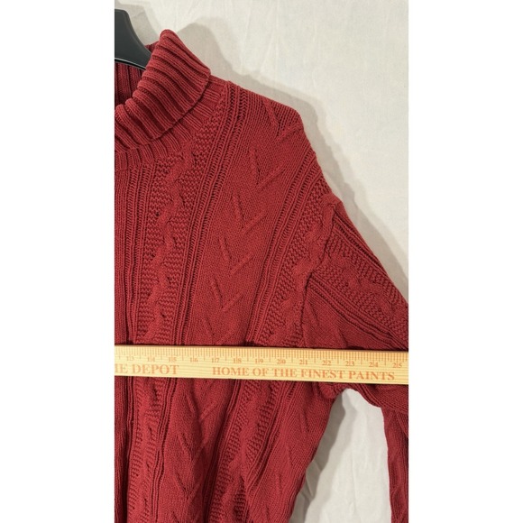 eddie bauer turtleneck Chunky Cable Knit Sweater Red Size L Short Length - Picture 8 of 12